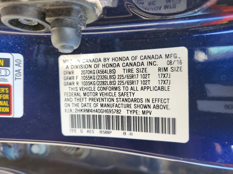 55038956 :رقم المزاد ، 2HKRM4H40GH695782 vin ، 2016 Honda Cr -v مزاد بيع