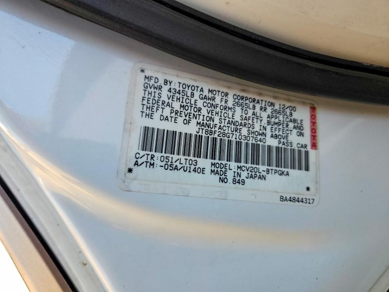 Aukcja sprzedaży 2001 Lexus Es, vin: JT8BF28G710307640, numer aukcji: 53586356
