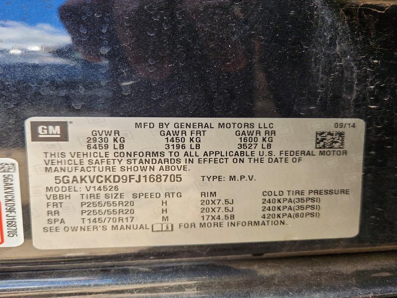 53426586 :رقم المزاد ، 5GAKVCKD9FJ168705 vin ، 2015 Buick Enclave مزاد بيع