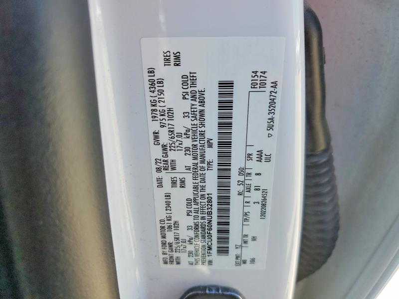 Продажа на аукционе авто 2022 Ford Escape, vin: 1FMCU0F60NUB32801, номер лота: 54170856