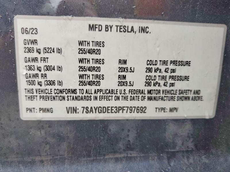 52519976 :رقم المزاد ، 7SAYGDEE3PF797692 vin ، 2023 Tesla Model Y مزاد بيع
