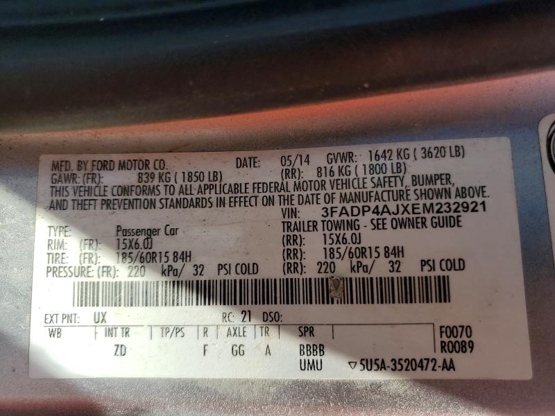 52539926 :رقم المزاد ، 3FADP4AJXEM232921 vin ، 2014 Ford Fiesta مزاد بيع