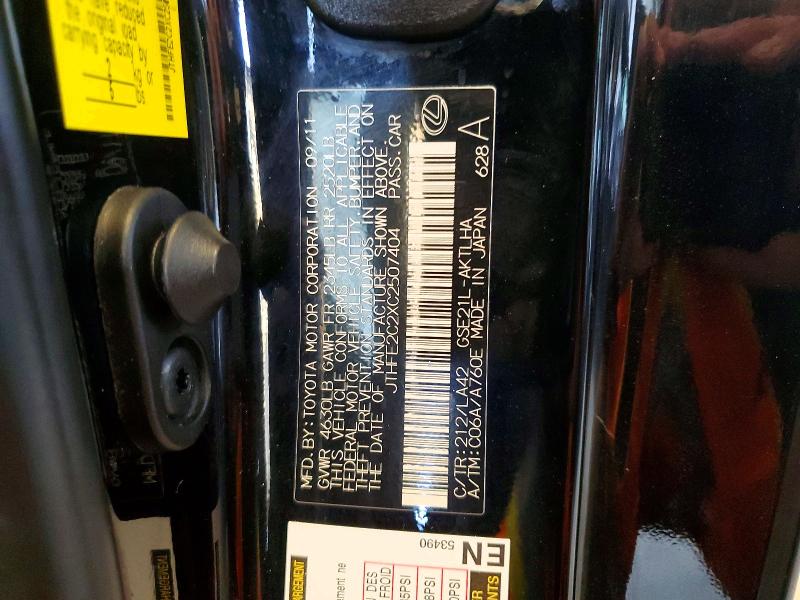51869736 :رقم المزاد ، JTHFE2C2XC2507404 vin ، 2012 Lexus Is مزاد بيع
