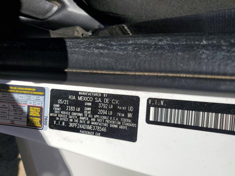 Продаж на аукціоні авто 2021 Kia Forte, vin: 3KPF24ADXME378546, номер лоту: 52306006