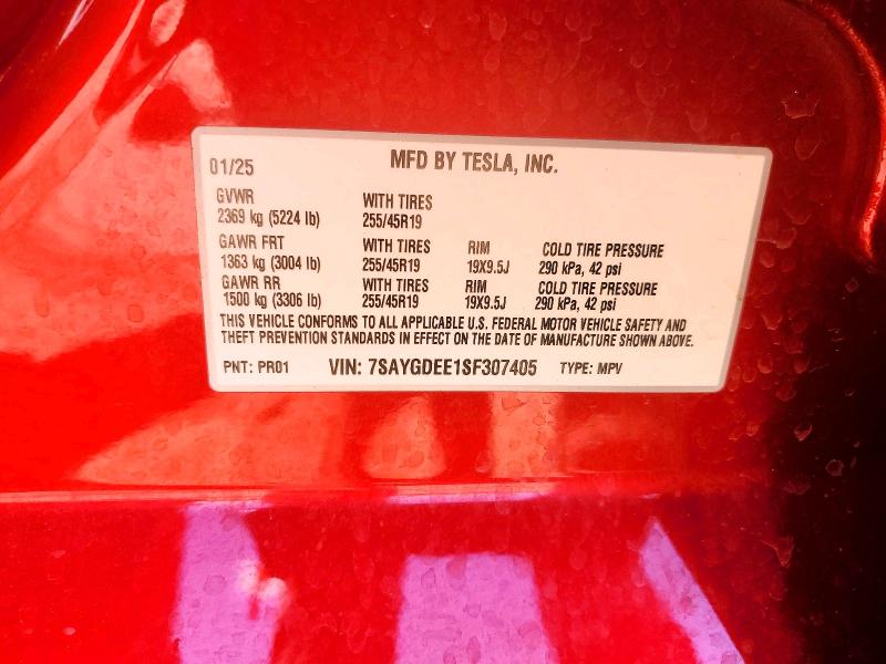 2025 Tesla Model Y მანქანა იყიდება აუქციონზე, vin: 7SAYGDEE1SF307405, აუქციონის ნომერი: 52938386
