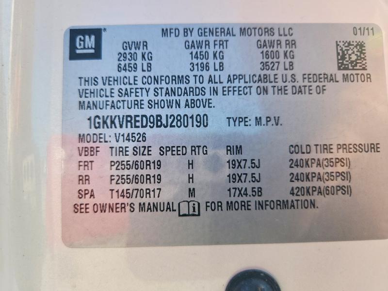 Продажа на аукционе авто 2011 Gmc Acadia, vin: 1GKKVRED9BJ280190, номер лота: 53316286