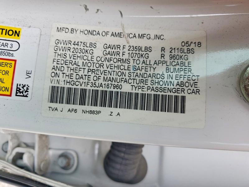 Продаж на аукціоні авто 2018 Honda Accord, vin: 1HGCV1F35JA167960, номер лоту: 53169946