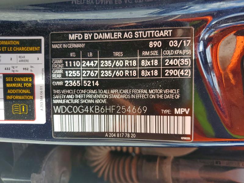 53930846 :رقم المزاد ، WDC0G4KB6HF254669 vin ، 2017 Mercedes-benz Glc مزاد بيع