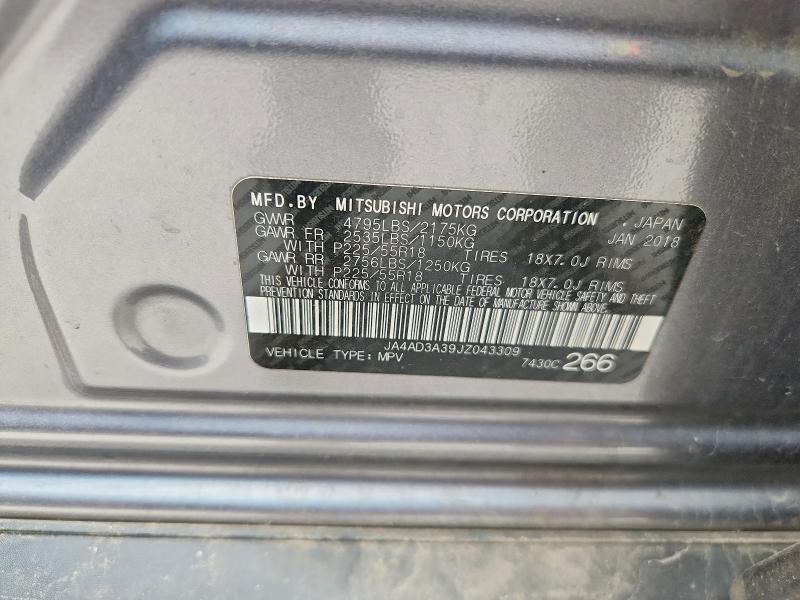 2018 Mitsubishi Outlander მანქანა იყიდება აუქციონზე, vin: JA4AD3A39JZ043309, აუქციონის ნომერი: 53947216