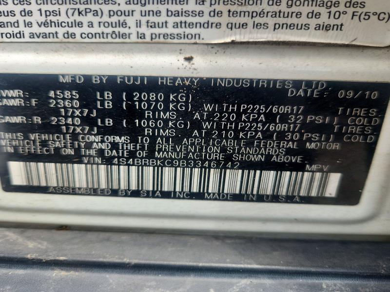 2011 Subaru Outback მანქანა იყიდება აუქციონზე, vin: 4S4BRBKC9B3346742, აუქციონის ნომერი: 55539586