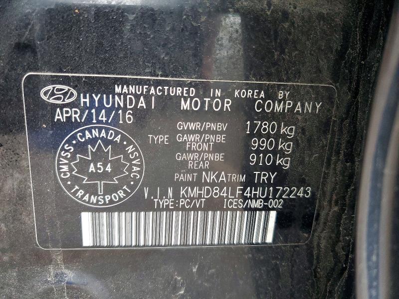 Aukcja sprzedaży 2017 Hyundai Elantra, vin: KMHD84LF4HU172243, numer aukcji: 53691076