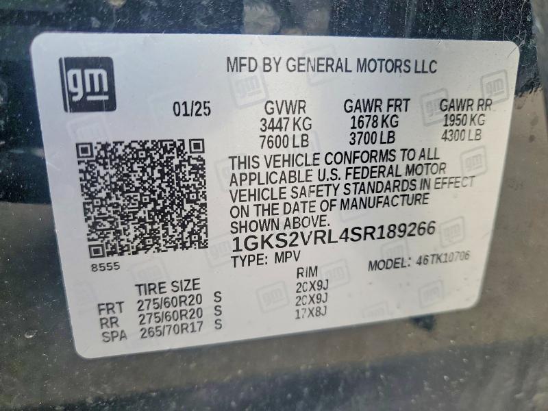 2025 Gmc Yukon მანქანა იყიდება აუქციონზე, vin: 1GKS2VRL4SR189266, აუქციონის ნომერი: 52209426