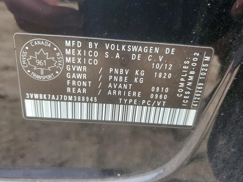 Продажа на аукционе авто 2013 Volkswagen Jetta, vin: 3VWBK7AJ7DM388945, номер лота: 53277336