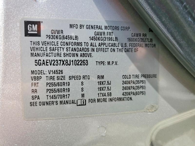2008 Buick Enclave მანქანა იყიდება აუქციონზე, vin: 5GAEV237X8J102263, აუქციონის ნომერი: 52845346