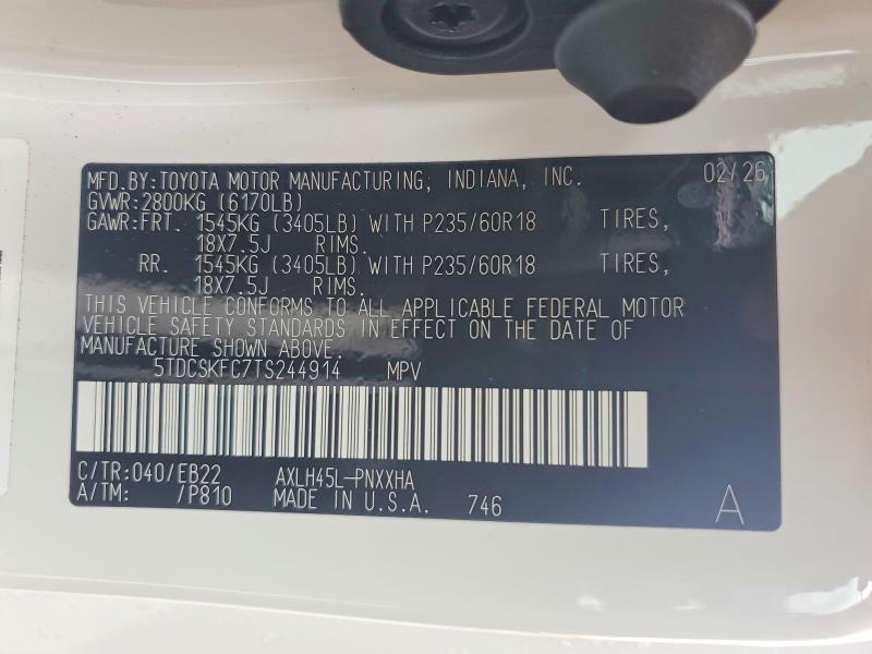2026 Toyota Sienna მანქანა იყიდება აუქციონზე, vin: 5TDCSKFC7TS244914, აუქციონის ნომერი: 54828776