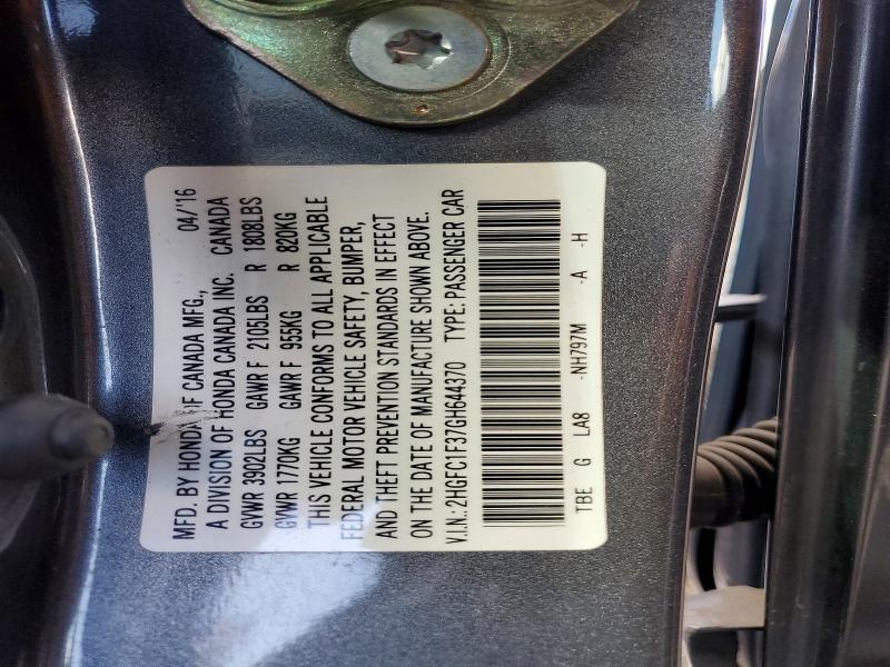 Продаж на аукціоні авто 2016 Honda Civic, vin: 2HGFC1F37GH644370, номер лоту: 52725656