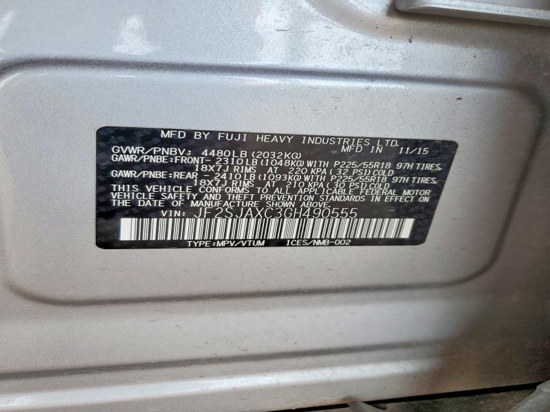 52464756 :رقم المزاد ، JF2SJAXC3GH490555 vin ، 2016 Subaru Forester مزاد بيع