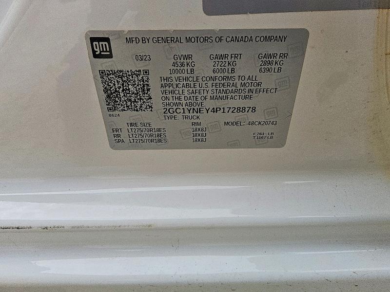 2023 Chevrolet Silverado მანქანა იყიდება აუქციონზე, vin: 2GC1YNEY4P1728878, აუქციონის ნომერი: 53266496