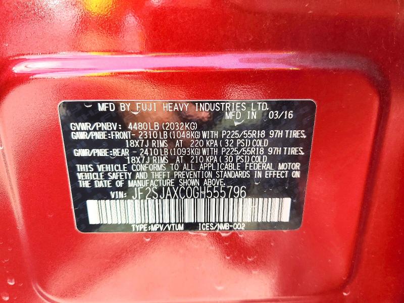 53194486 :رقم المزاد ، JF2SJAXC0GH555796 vin ، 2016 Subaru Forester مزاد بيع