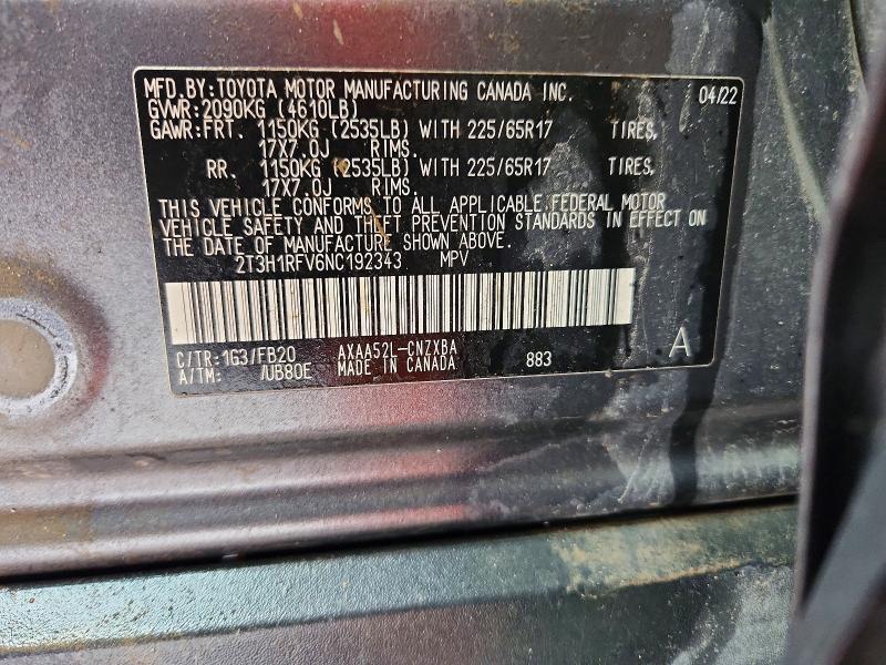 Продажа на аукционе авто 2022 Toyota Rav4, vin: 2T3H1RFV6NC192343, номер лота: 51787546