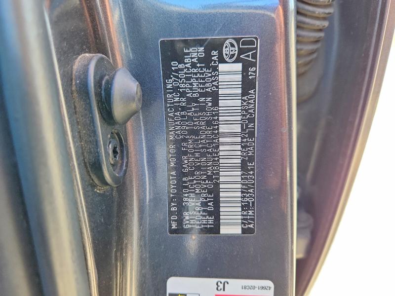 Auction sale of the 2010 Toyota Corolla, vin: 2T1BU4EE1AC446416, lot number: 54260996