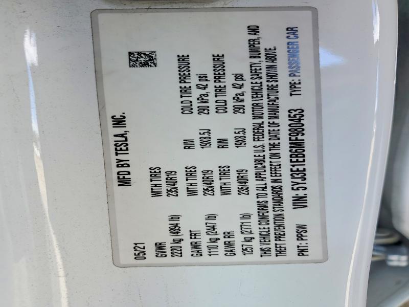 Aukcja sprzedaży 2021 Tesla Model 3, vin: 5YJ3E1EB6MF980453, numer aukcji: 54717156