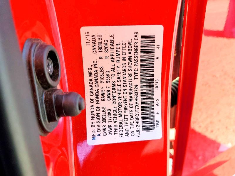 Продажа на аукционе авто 2017 Honda Civic, vin: 2HGFC1F7XHH633724, номер лота: 46095156