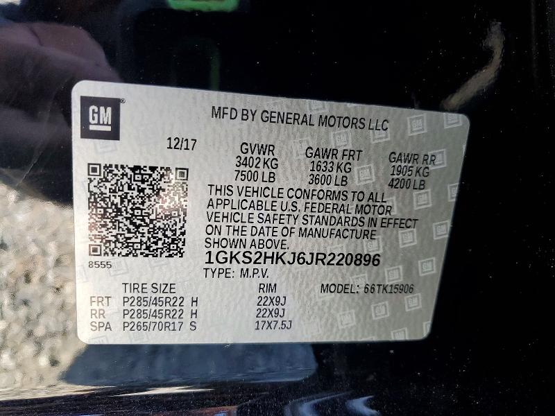 2018 Gmc Yukon Xl მანქანა იყიდება აუქციონზე, vin: 1GKS2HKJ6JR220896, აუქციონის ნომერი: 52931946