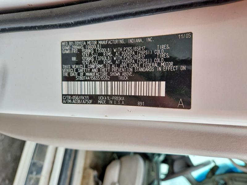 2006 Toyota Tundra მანქანა იყიდება აუქციონზე, vin: 5TBDT44156S515562, აუქციონის ნომერი: 52918766
