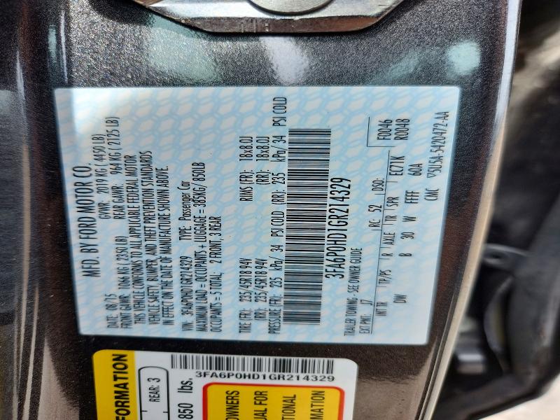 Aukcja sprzedaży 2016 Ford Fusion, vin: 3FA6P0HD1GR214329, numer aukcji: 55043156