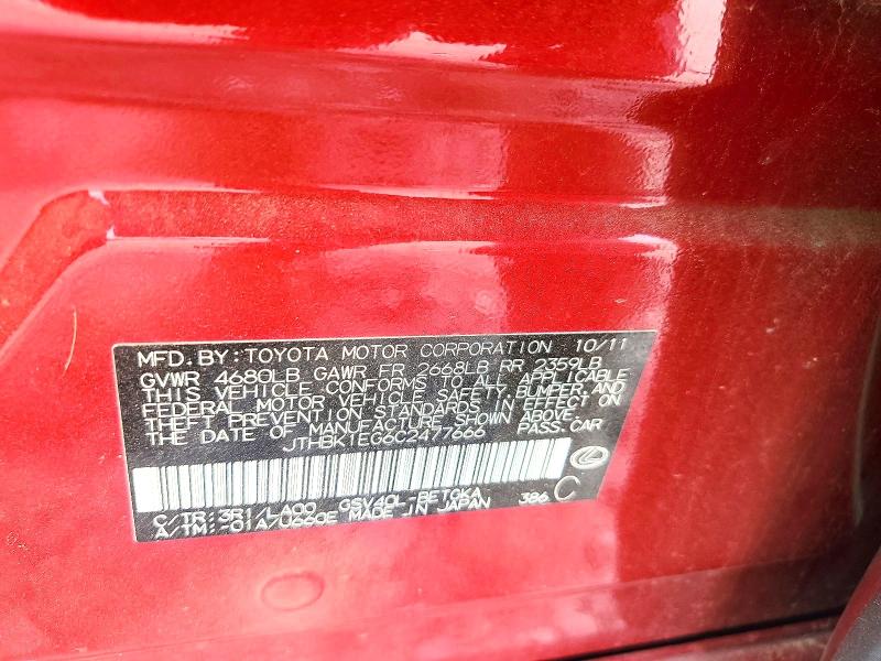 Aukcja sprzedaży 2012 Lexus Es, vin: JTHBK1EG6C2477666, numer aukcji: 54707796
