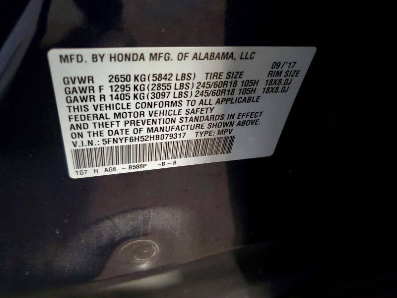 Aukcja sprzedaży 2017 Honda Pilot, vin: 5FNYF6H52HB079317, numer aukcji: 54806256