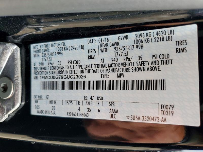 2016 Ford Escape მანქანა იყიდება აუქციონზე, vin: 1FMCU0G79GUC23026, აუქციონის ნომერი: 54668156