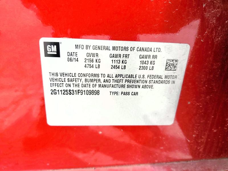 55173406 :رقم المزاد ، 2G1125S31F9109898 vin ، 2015 Chevrolet Impala مزاد بيع