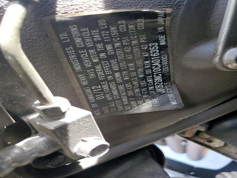 2012 Kawasaki Zg1400 მანქანა იყიდება აუქციონზე, vin: JKBZGNC10CA016353, აუქციონის ნომერი: 53197746