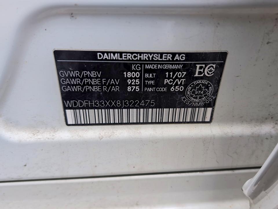 55243936 :رقم المزاد ، WDDFH33XX8J322475 vin ، 2008 Mercedes-benz B200 مزاد بيع