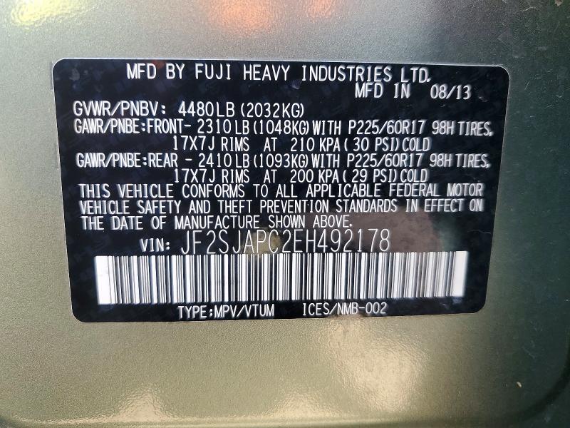 Продаж на аукціоні авто 2014 Subaru Forester, vin: JF2SJAPC2EH492178, номер лоту: 53276036