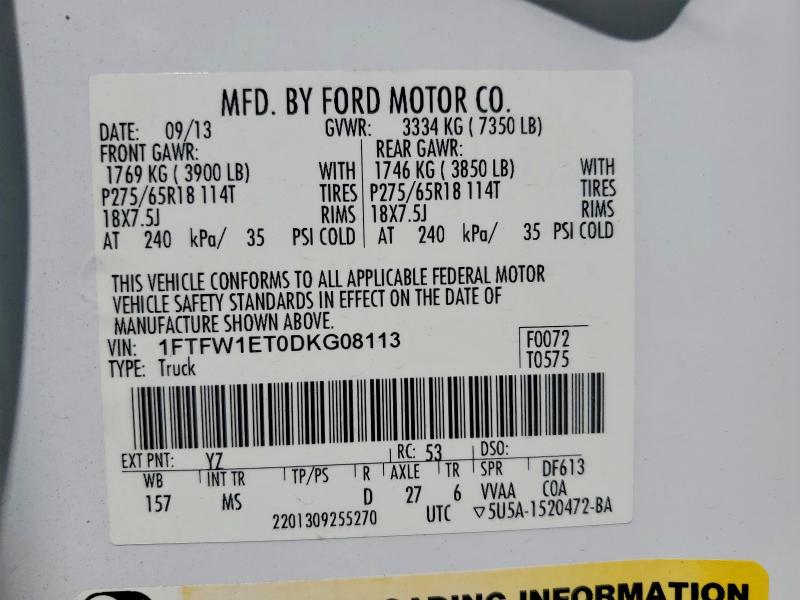 Продажа на аукционе авто 2013 Ford F150, vin: 1FTFW1ET0DKG08113, номер лота: 52925106