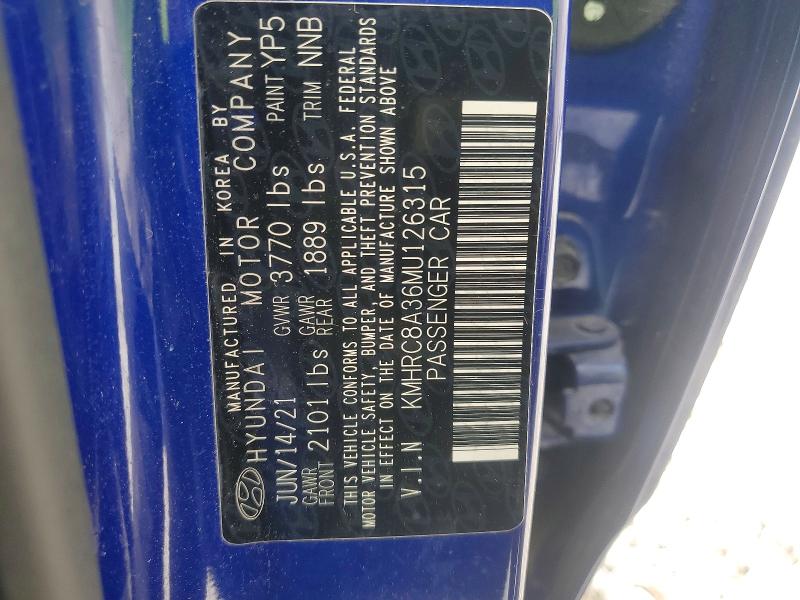 54491226 :رقم المزاد ، KMHRC8A36MU126315 vin ، 2021 Hyundai Venue مزاد بيع