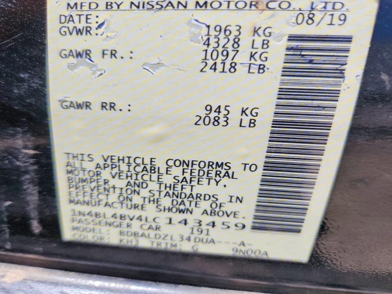Aukcja sprzedaży 2020 Nissan Altima, vin: 1N4BL4BV4LC143459, numer aukcji: 52079456