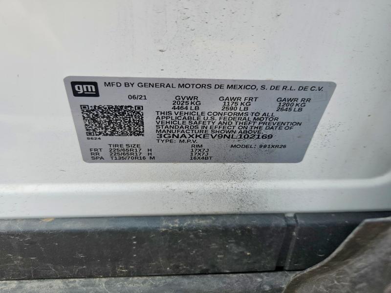 Продаж на аукціоні авто 2022 Chevrolet Equinox, vin: 3GNAXKEV9NL102169, номер лоту: 52656186