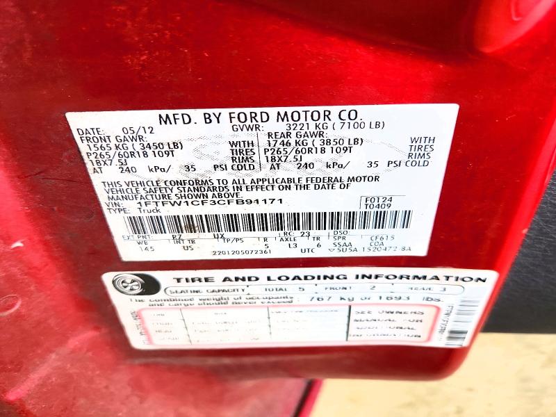 Aukcja sprzedaży 2012 Ford F150, vin: 1FTFW1CF3CFB91171, numer aukcji: 54803566