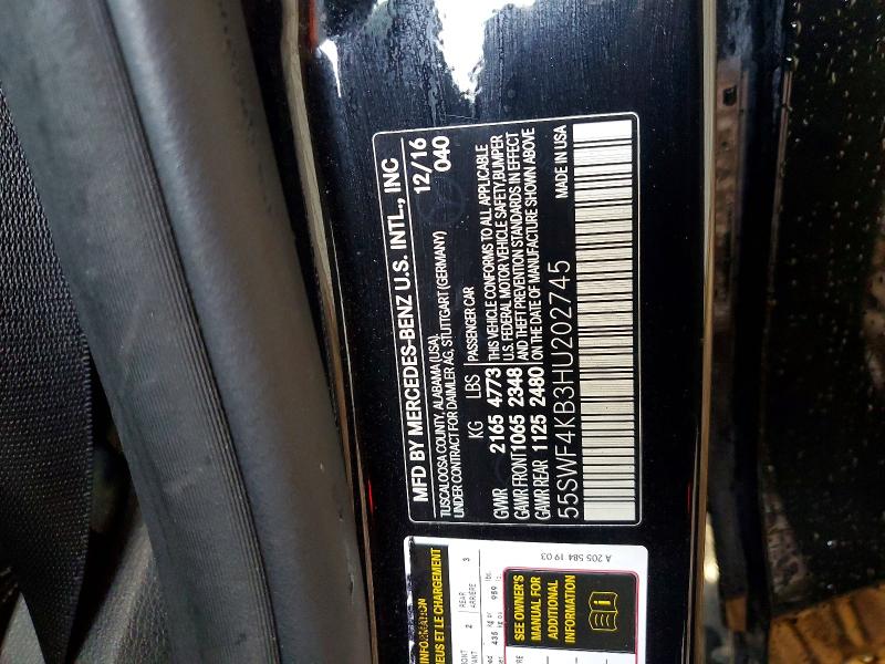 Aukcja sprzedaży 2017 Mercedes-benz C, vin: 55SWF4KB3HU202745, numer aukcji: 52749356
