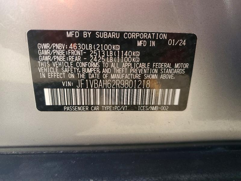 Aukcja sprzedaży 2024 Subaru Wrx, vin: JF1VBAH62R9801218, numer aukcji: 51983796