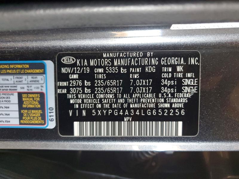 Aukcja sprzedaży 2020 Kia Sorento, vin: 5XYPG4A34LG652256, numer aukcji: 51514736