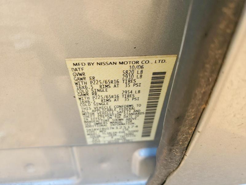 Продажа на аукционе авто 2007 Nissan Quest, vin: 5N1BV28U17N125174, номер лота: 55335456