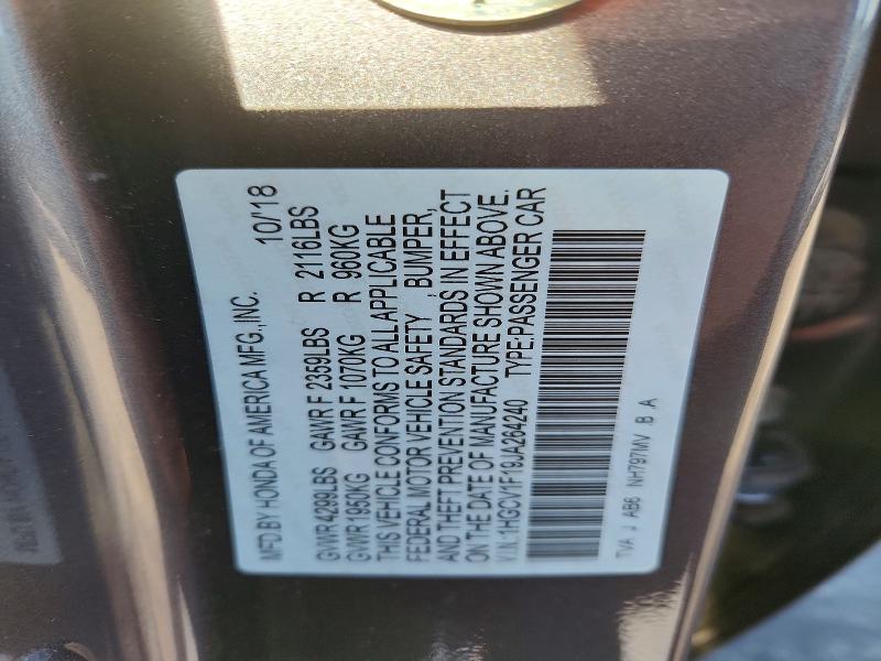 Aukcja sprzedaży 2018 Honda Accord, vin: 1HGCV1F19JA264240, numer aukcji: 53051216