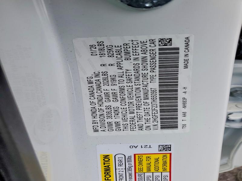 Продажа на аукционе авто 2026 Honda Civic, vin: 2HGFE2F23TH550567, номер лота: 54322416