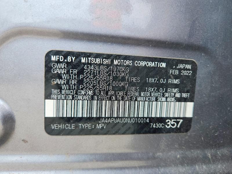 Aukcja sprzedaży 2022 Mitsubishi Outlander Sport, vin: JA4APUAU0NU010014, numer aukcji: 54074606