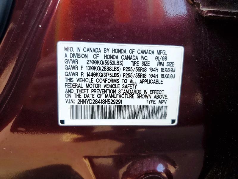 53749476 :رقم المزاد ، 2HNYD28418H529291 vin ، 2008 Acura Mdx مزاد بيع